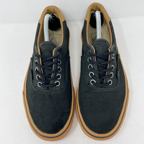 Vans Black Canvas Low Lace-Up Skate Shoes Gum Soles M6.5/W8 Leather - Picture 3 of 10